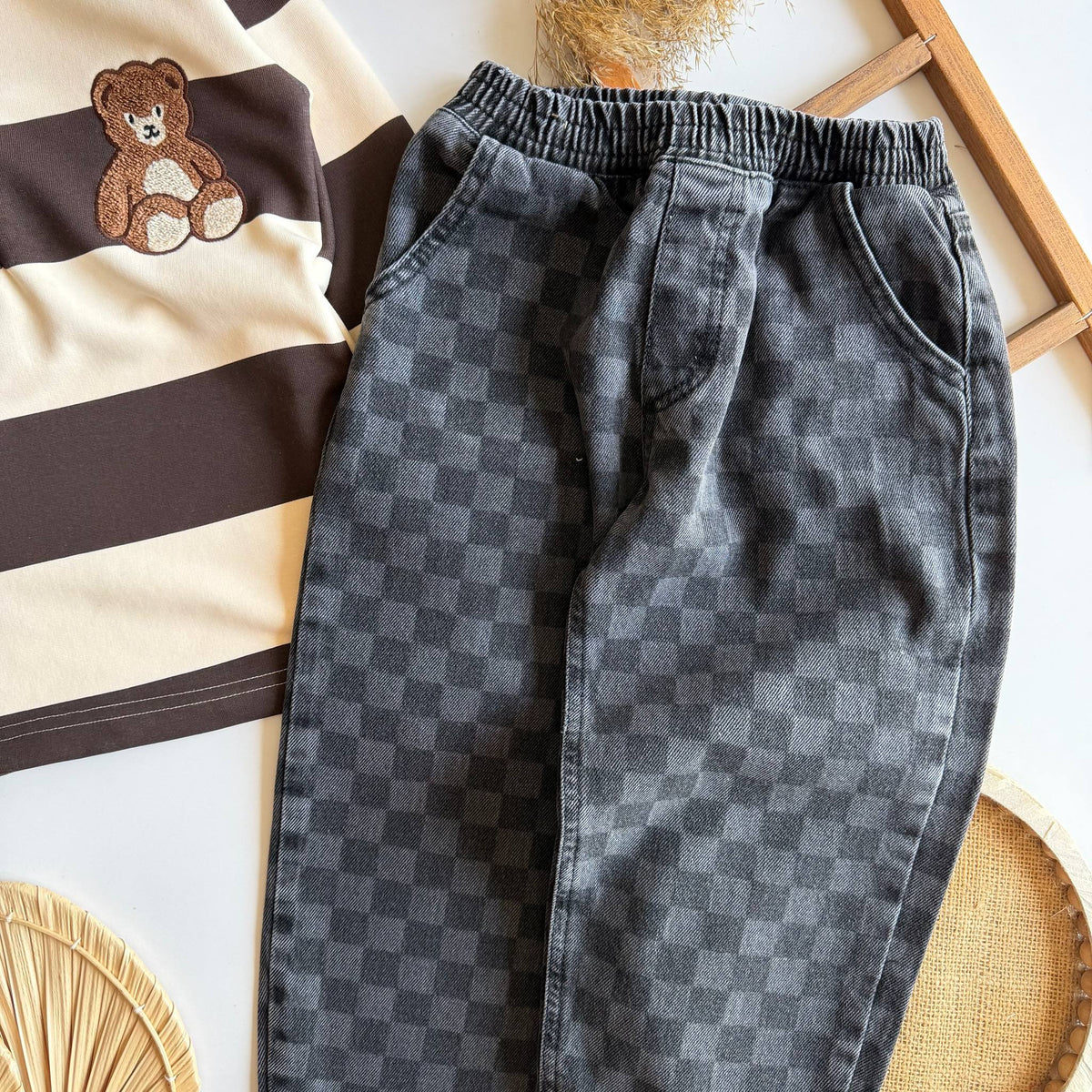 Teddy Rugby Polo & Checkered Denim Set