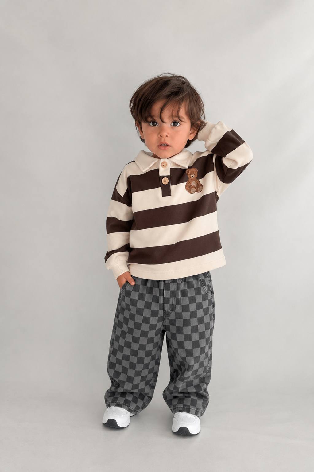 Teddy Rugby Polo & Checkered Denim Set